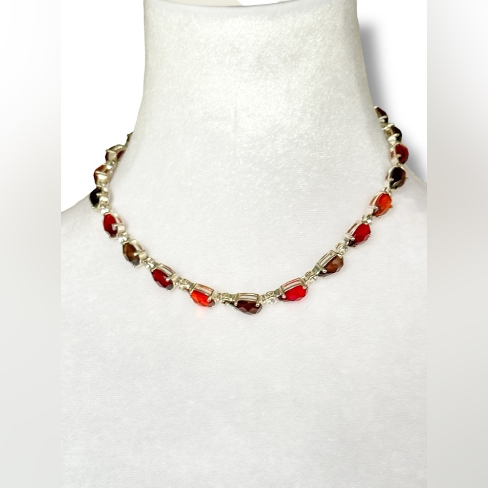 Multicolor Crystal Statement Necklace Red Orange … - image 2